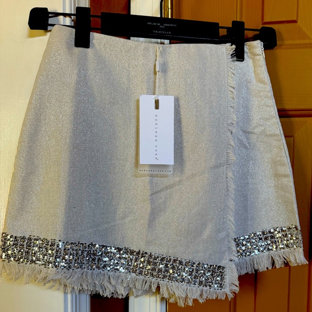 Endless Rose Shimmering Cream Mini Skort with Sequin Detail